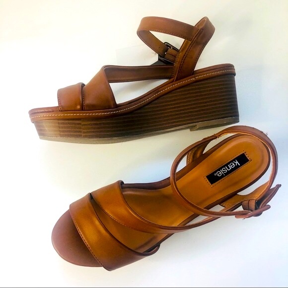 Kensie Tegan Brown Platform Wedge Sandals Size 11 - Picture 1 of 7